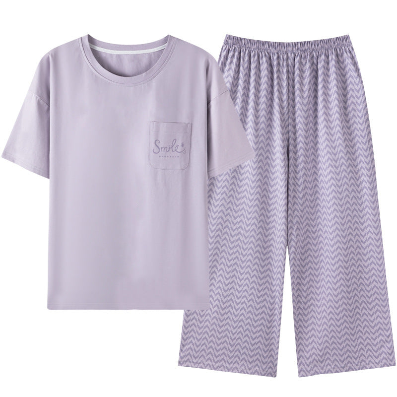 Padded Pajamas Cotton Short-sleeved Cropped Pants Suit