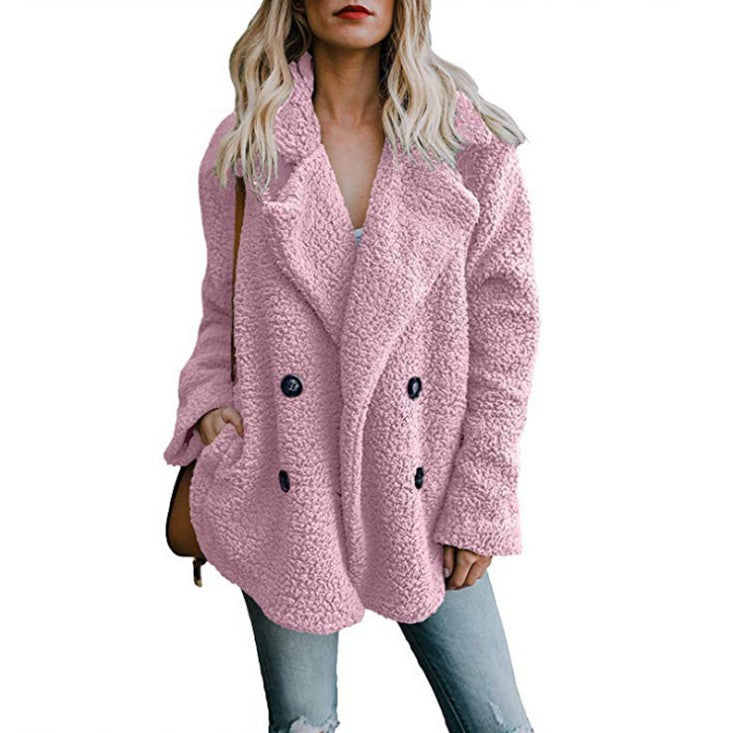 Autumn Winter Button Suit Collar Pocket Blouse Polyester Fiber