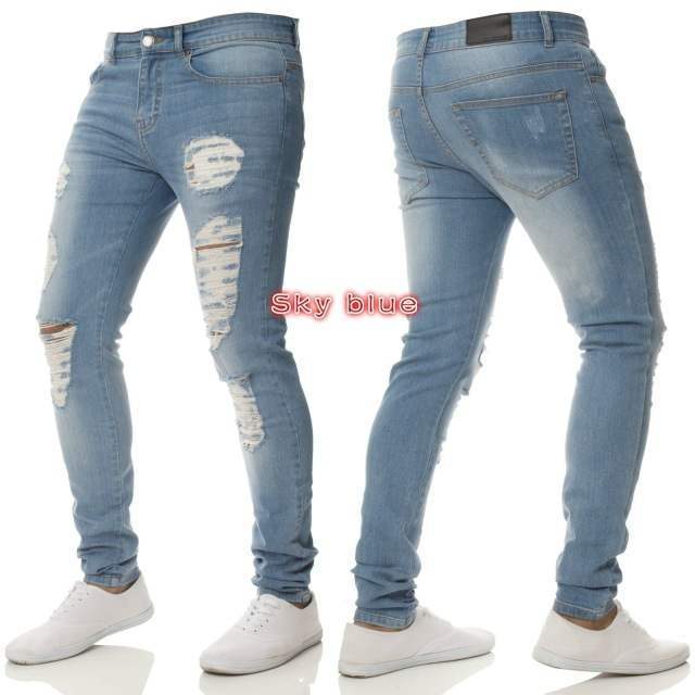 Pantalon Jean Homme Gris Bleu Coupe Droite Grande Taille Printemps
