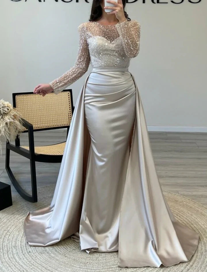 Robe de soirée élégante à manches longues et paillettes pour femme
