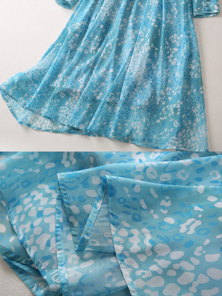 Elegant Printed Chiffon Polo Collar Dress for Women