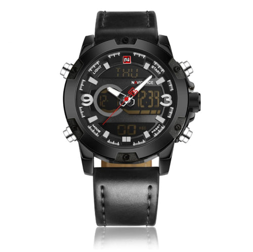 Men's Leather Digital Army Military Sport Watch 46.5mm Quartz Waterproof