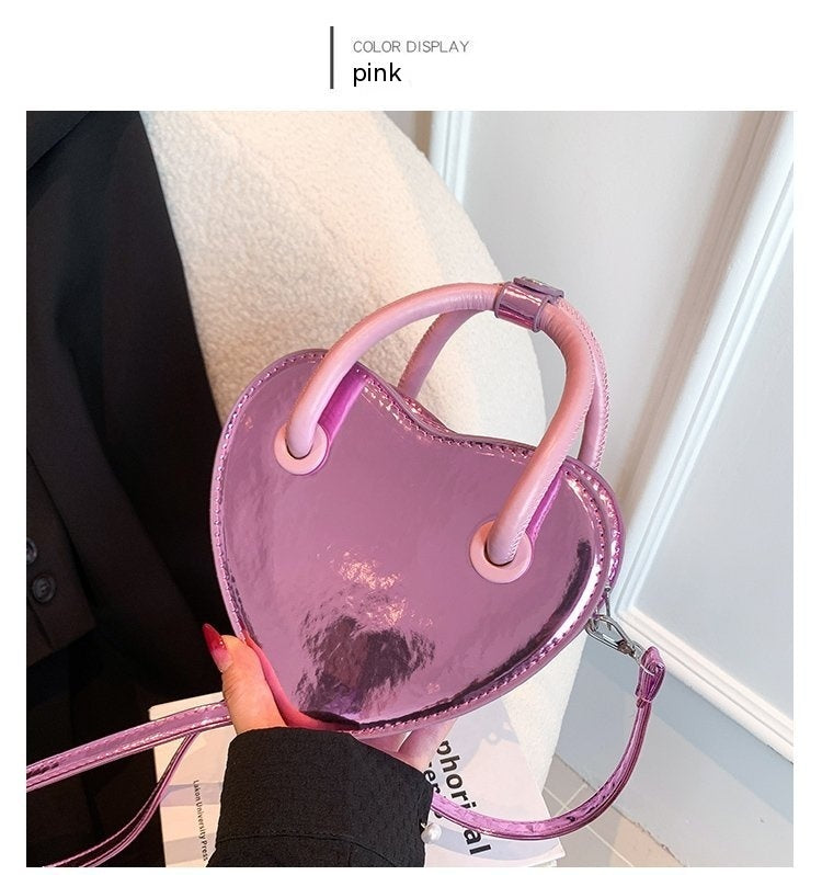 Heart-Shaped PU Shoulder Messenger Bag for Women 19x15x7cm