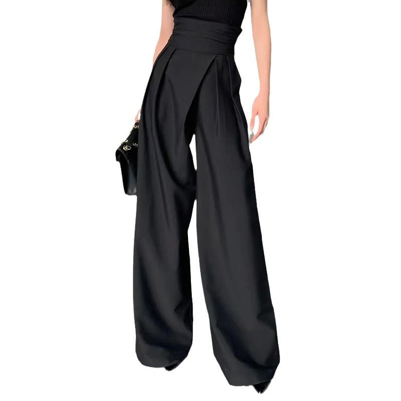 Pantalon ample noir taille haute à drapé pour femme