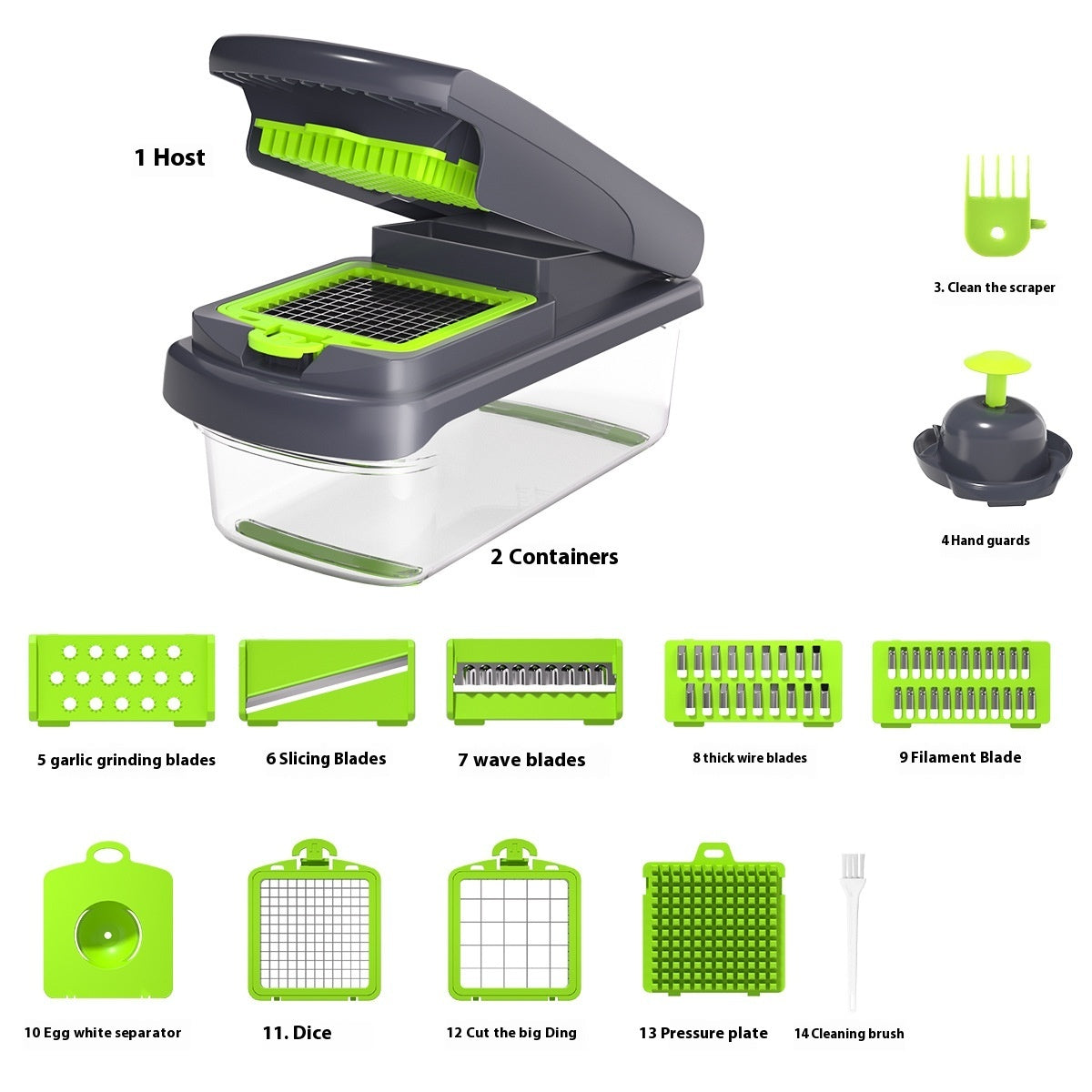 Household 15-in-1 Multi-Function Vegetable Chopper with Stainless Steel Blades