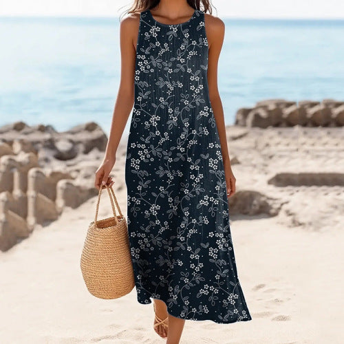 Polyester Short-Sleeve A-Line Dress for Women