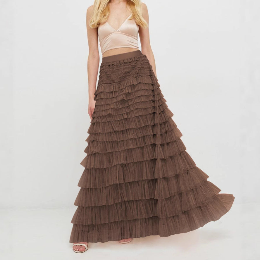 Layered Ruffles Mesh A-Line Swing Skirt Summer Party Dress for Women