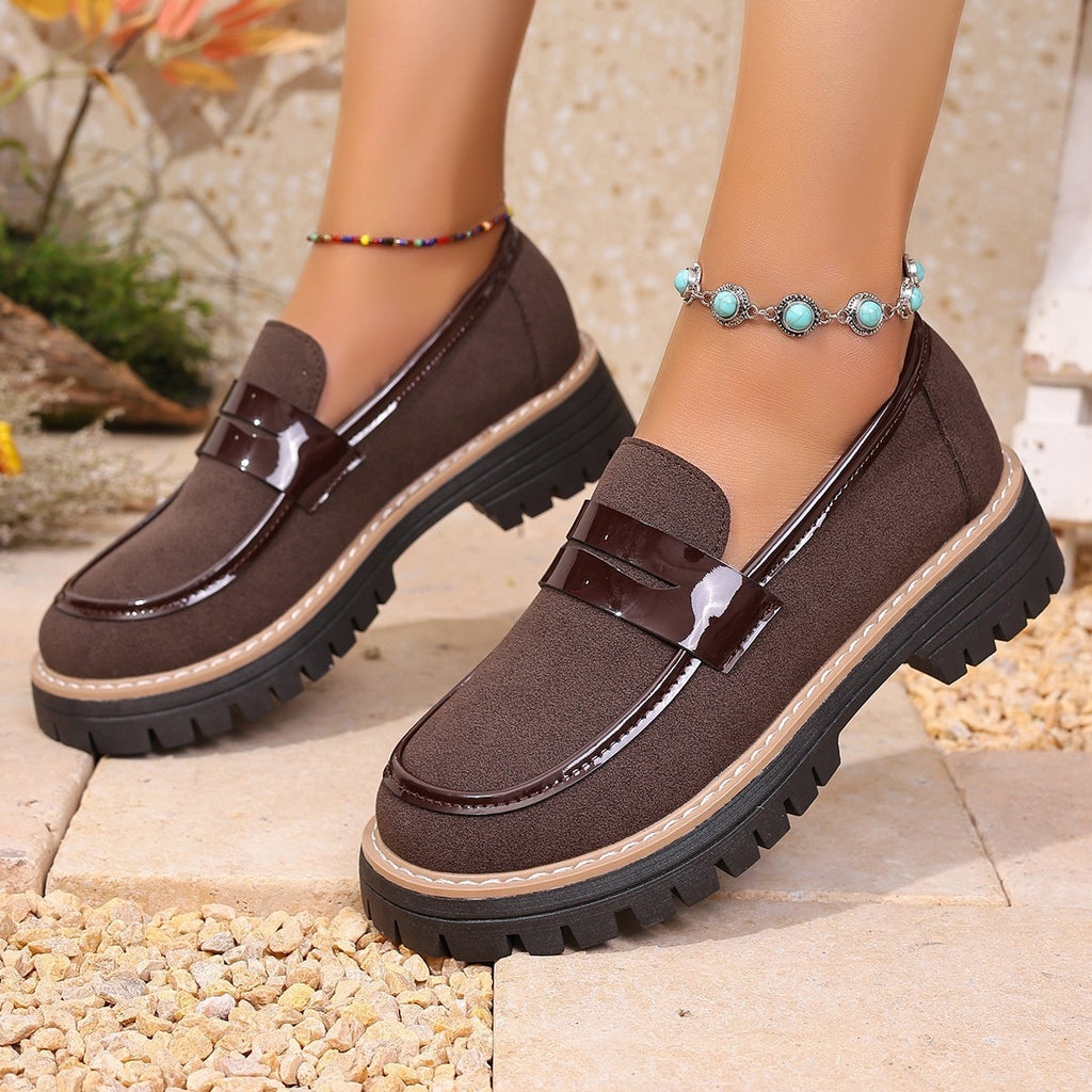 Plus Size Casual Matte Chunky Heel Platform Loafers for Women