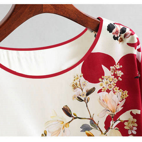 Ice Silk Printed Floral Chiffon Shirt for Women