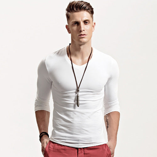 Men's Slim Fit Long-Sleeve Round Neck Bottoming Shirt