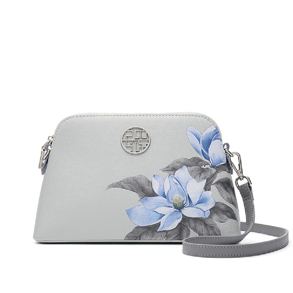 Sac à main femme style chinois rouge lie de vin et gris – Cadeau d'anniversaire pour maman, hauteur 16 cm, cuir de vachette