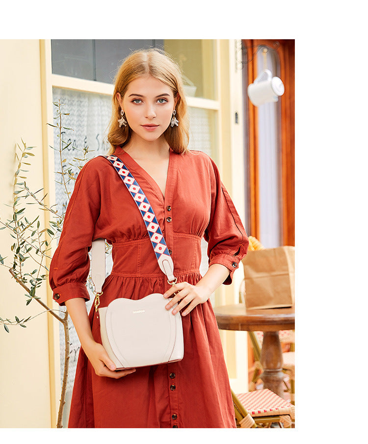 Women's Peach Heart PU Shoulder Bag Crossbody Bucket Bag