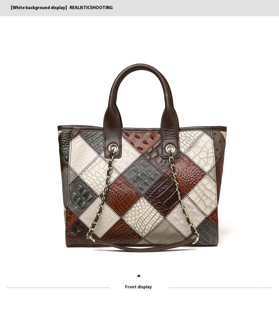 Sac à main pour femme en cuir véritable de luxe léger à carreaux de haute qualité avec contraste de couleurs