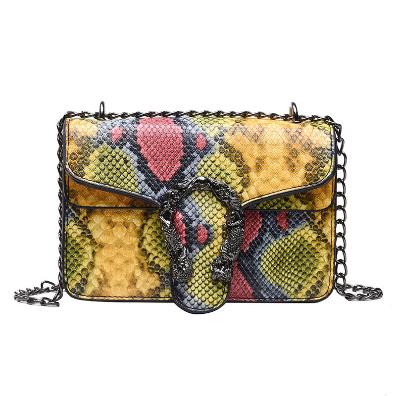 Snake Print Chain Small Square Shoulder Bag
