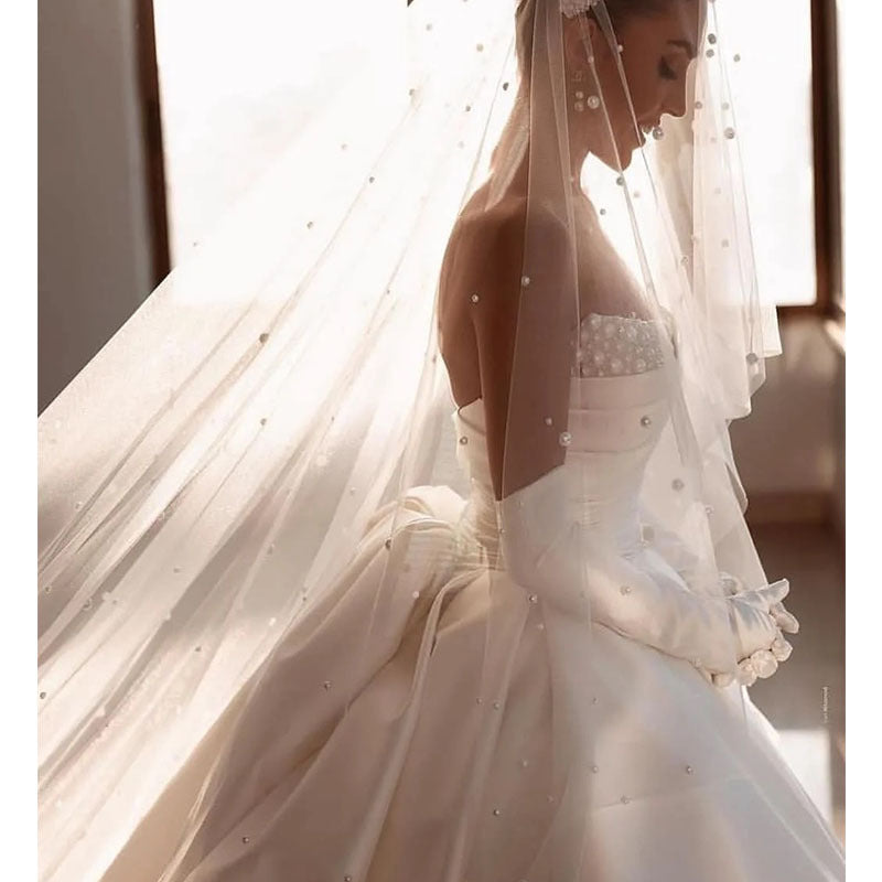 Ivory White Satin Strapless Bridal Dress for Women