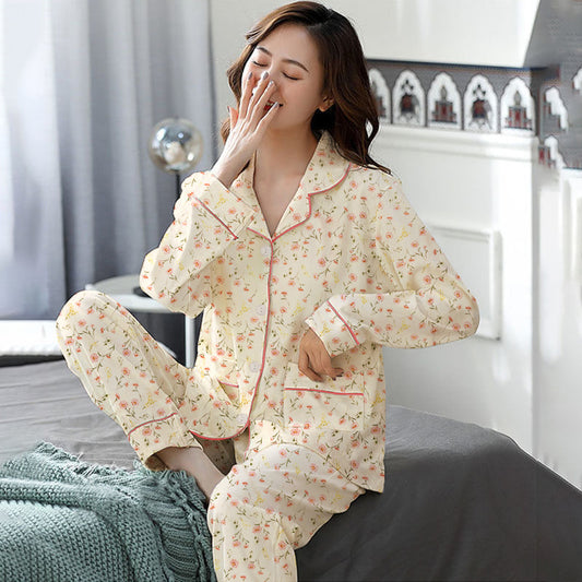 Elegant Women's Autumn Winter Cotton-Like Long Sleeve Two-Piece Pajama Set