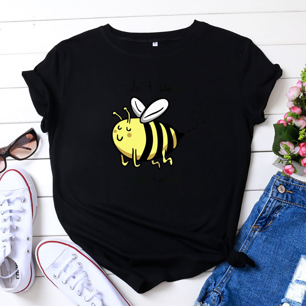 Cute Little Bee Cartoon Women's Clothing Large Size Printing