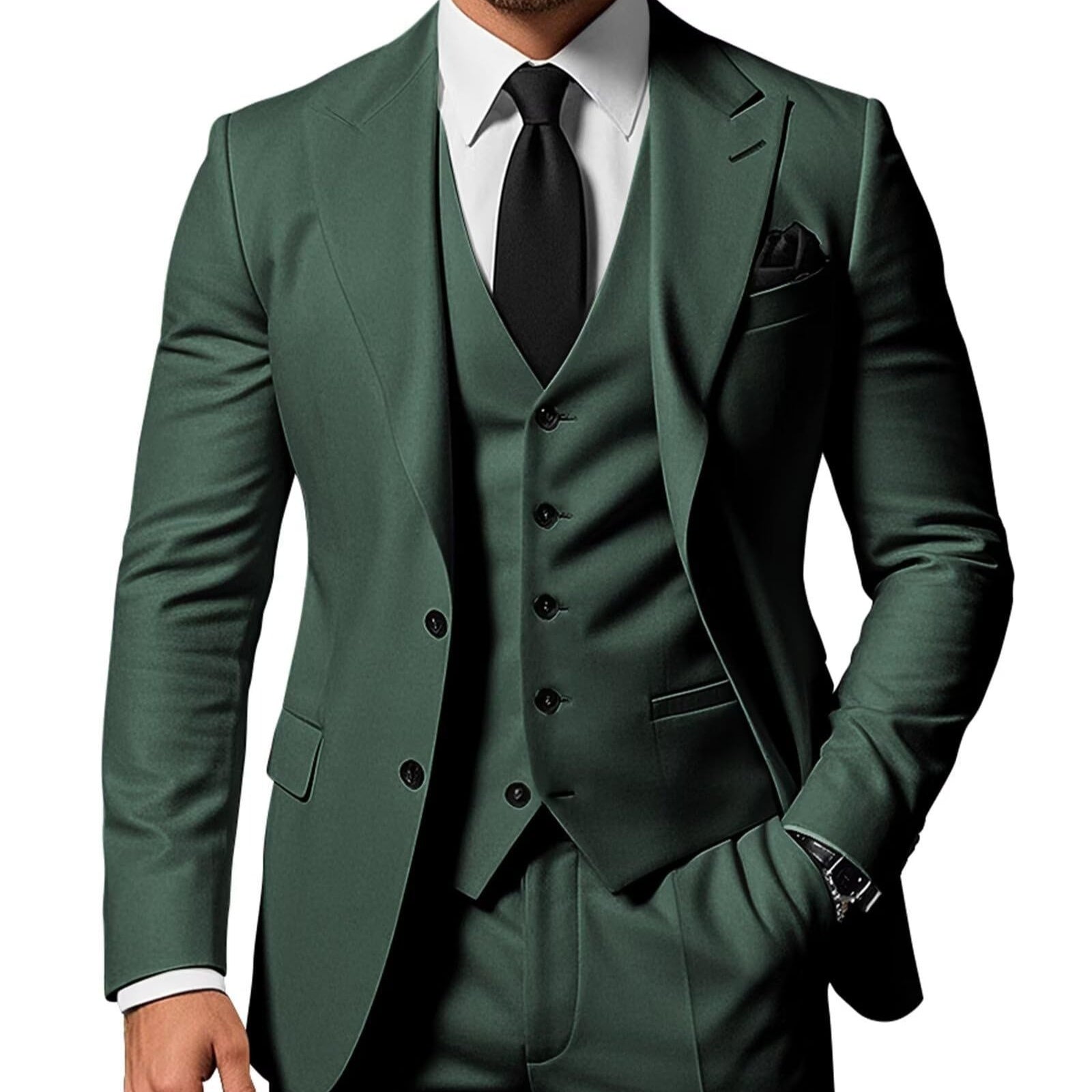 Ensemble 3 pièces uni pour homme : veste, gilet et pantalon à boucle
