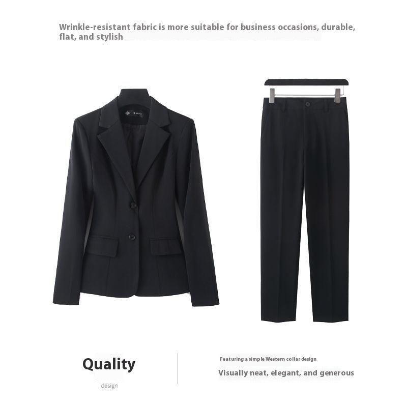 Ensemble tailleur-pantalon de costume d'affaires en polyester noir pour femme