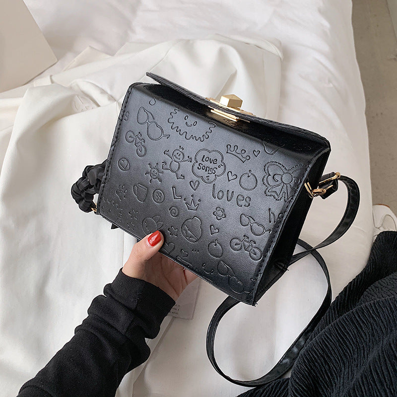 Silk Embossed Square Lock Messenger Shoulder Bag for Women