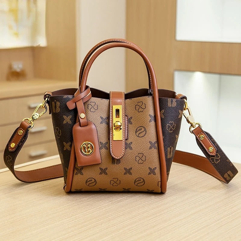 Women's Portable PVC Bucket & Messenger Bag with Soft Handle