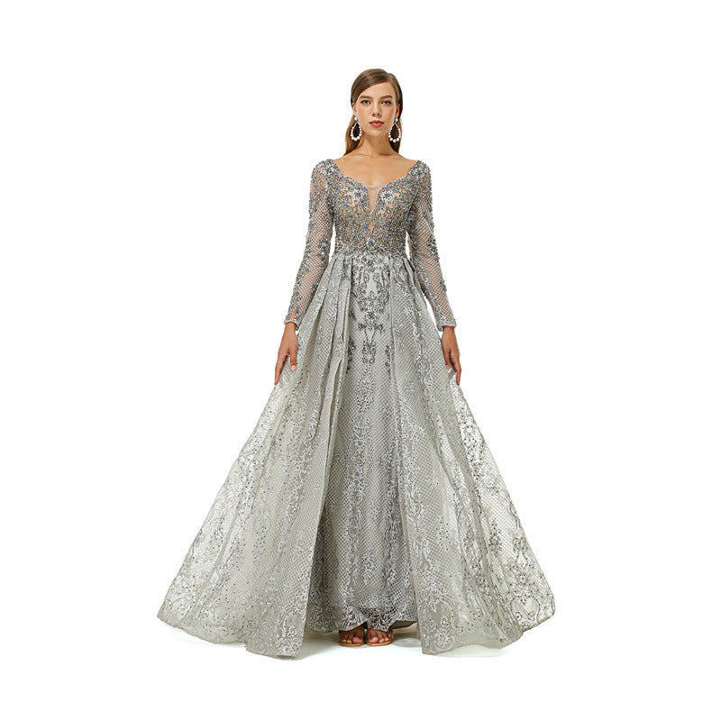Light Blue Lace Hollow Toast Evening Dress US2-US16