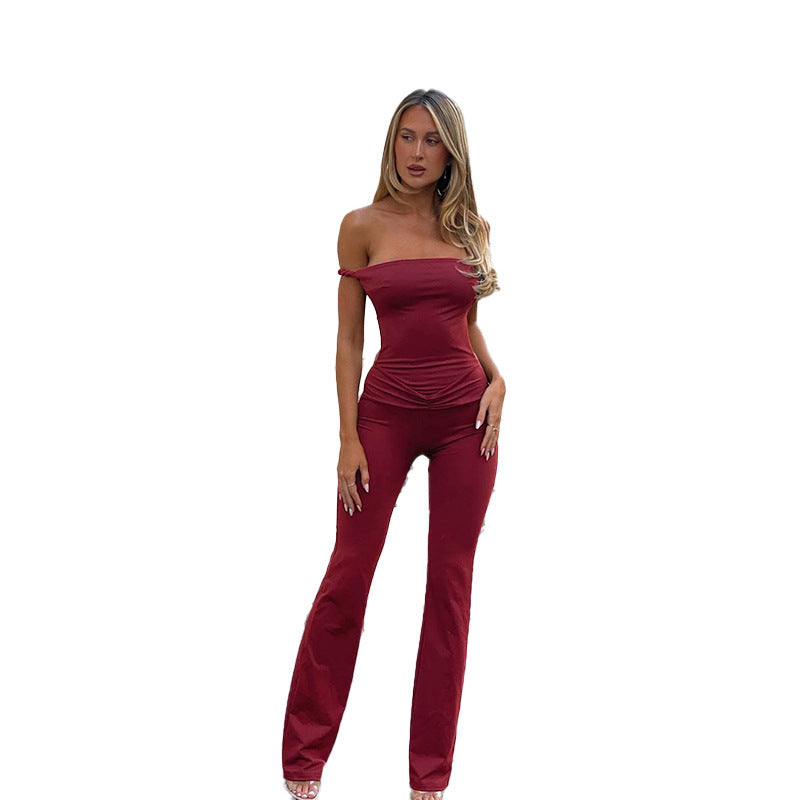 Sexy Wine Red Backless Slim Fit Jumpsuit