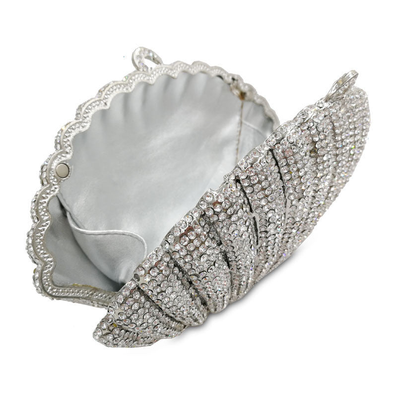 Diamond Crystal Shell Clutch Banquet Bag with Chain 22x12x3cm