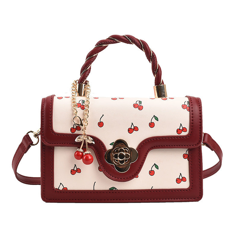 Cherry Twist Small Square Portable Bag - PU, 20cm