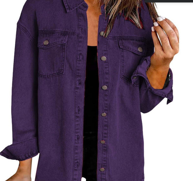 Washed Denim Shirt Women’s Street Style Frayed Hem Coat