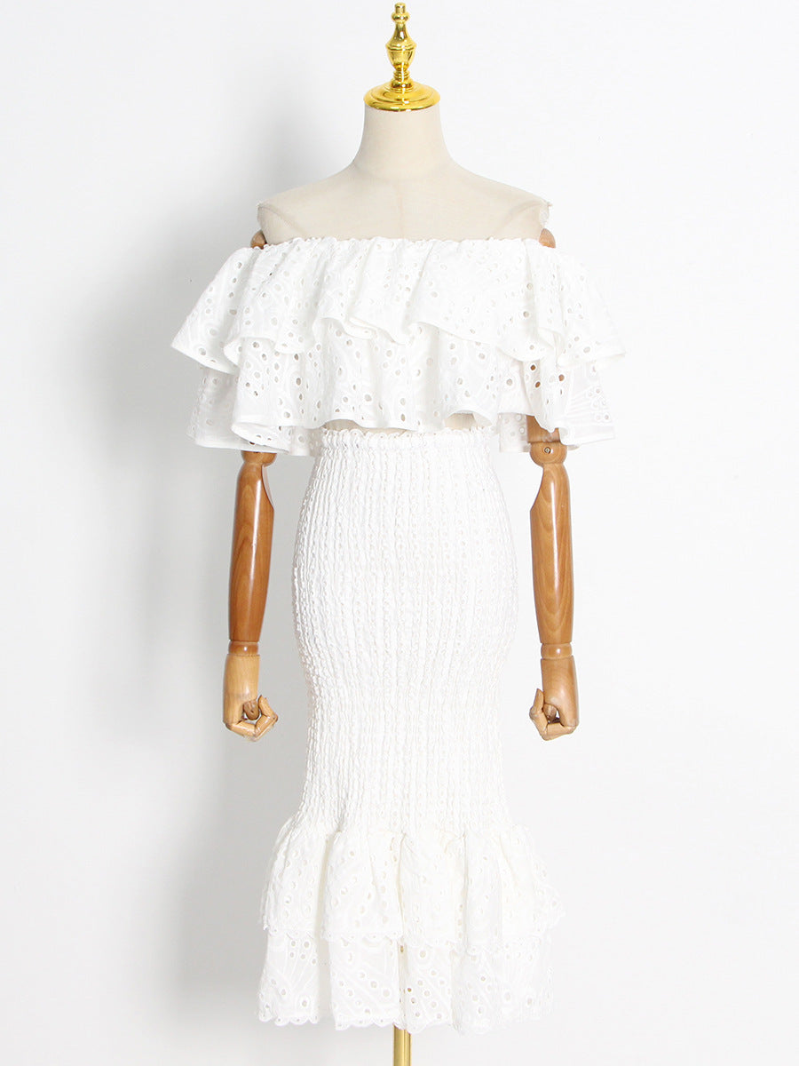 Ensemble chemise irrégulière à volants et jupe sirène taille haute pour femme