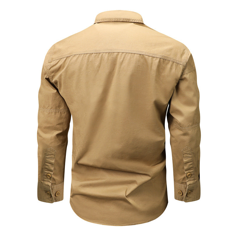 Men's Spring Autumn Polo Collar Casual Shirt with Pocket