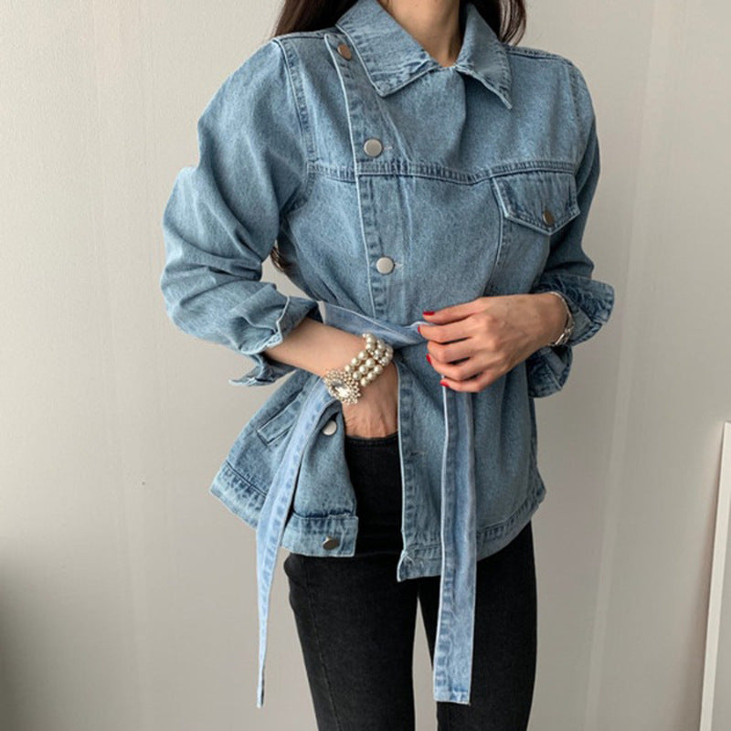 Long Sleeve Denim Jacket with Polyethylene Fiber Blend