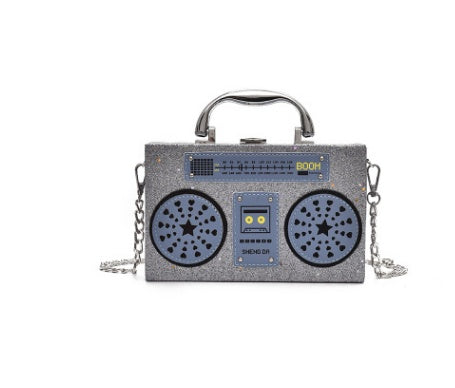 Sequins Box Radio Handbag Bright Surface Harajuku Messenger Bag 19x12x5cm