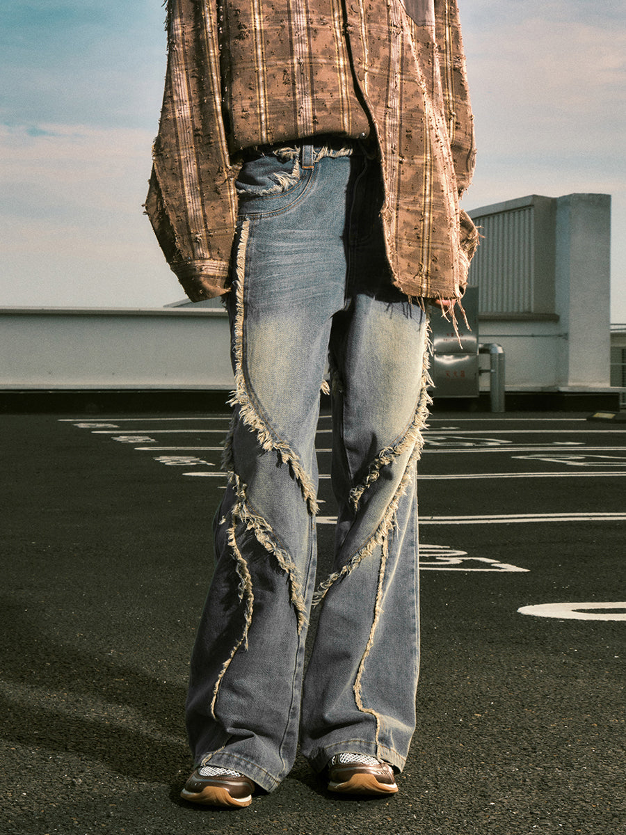 Retro Cotton Blend Jeans for Men and Women in Washed Blue and Black