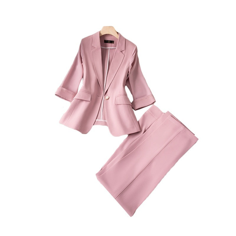 Simple and Capable 3/4 Sleeve Suit with Pants in Lake Blue, Pink, White - Sizes S-4XL