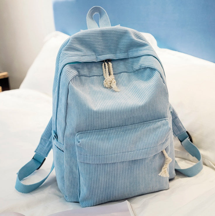 Corduroy School Backpack for Students Shoulder Bag