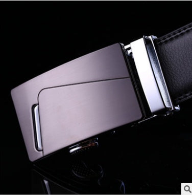 Men's Leather Automatic Buckle Belt 3.55CM Wide with Gold Buckle Head