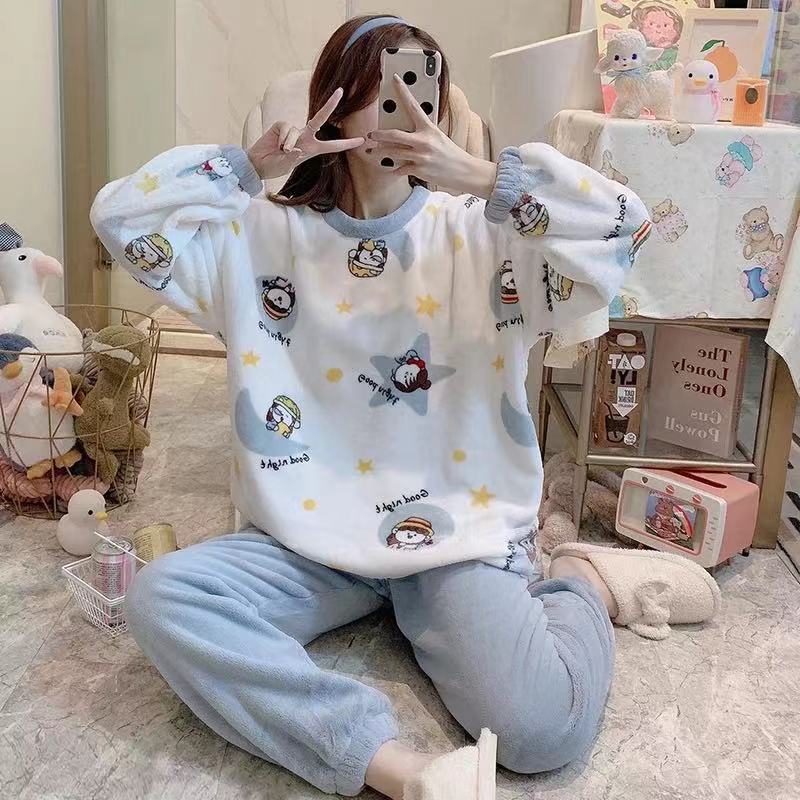 Cute Autumn Winter Flannel Homewear Suit for Women S-2XL