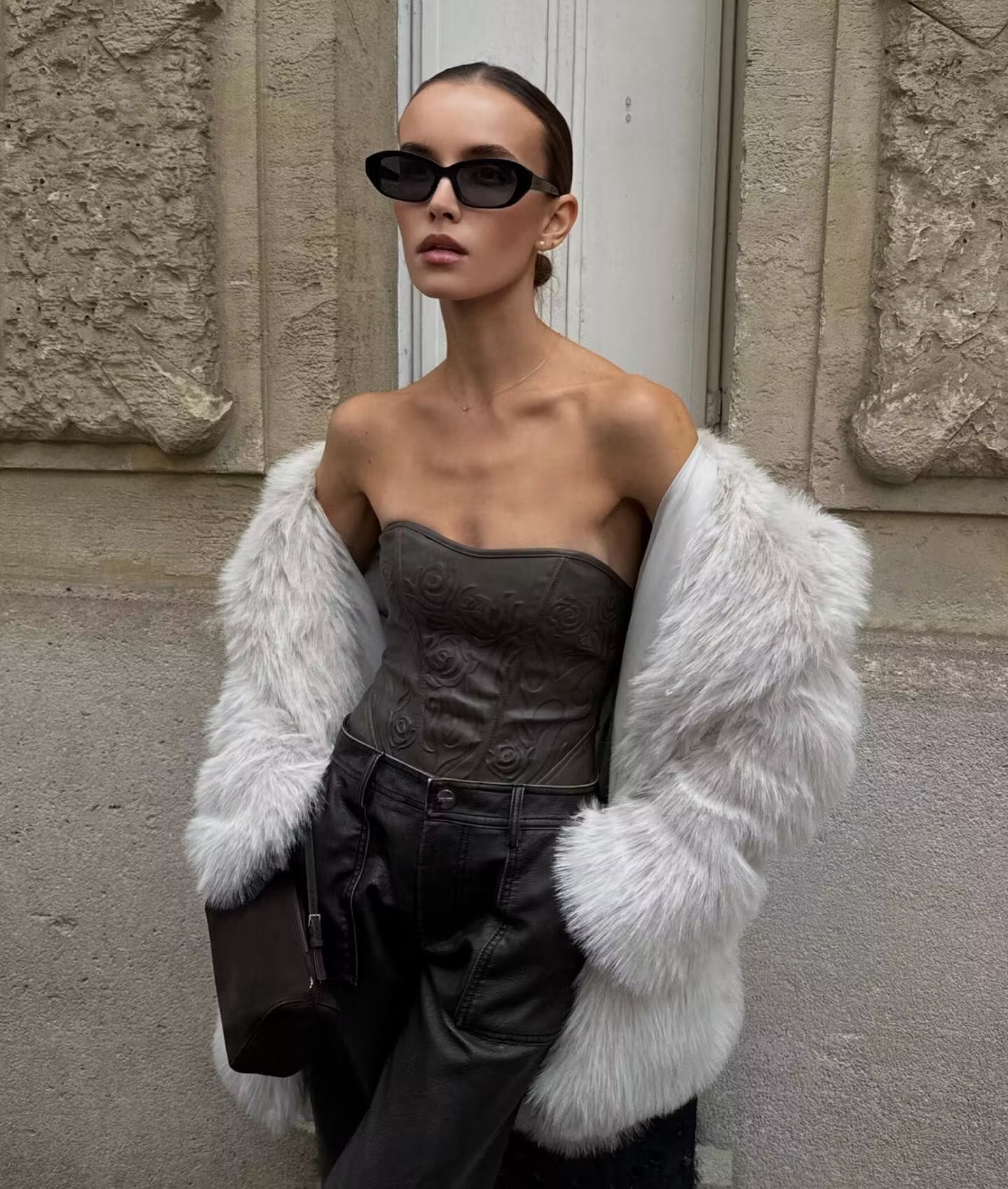 Women's White Artificial Fur Warm Three-Quarter Thick Coat