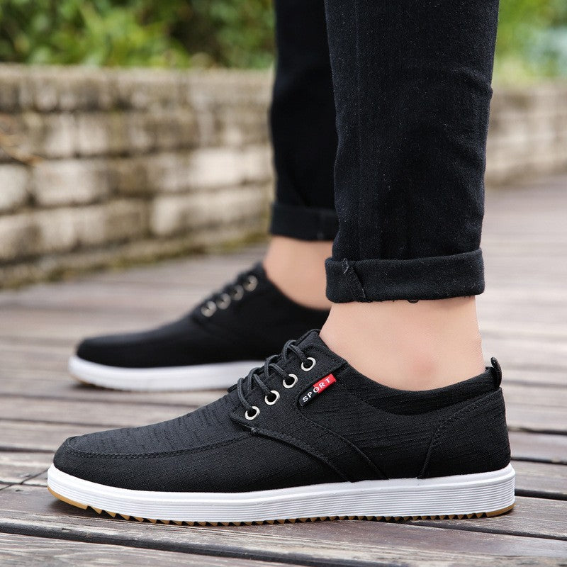 Chaussures plates décontractées en toile respirante à lacets pour hommes