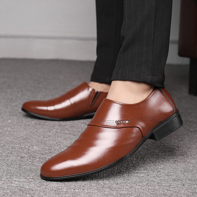 Men's Casual Pointed Toe Leather Shoes with Elastic Band