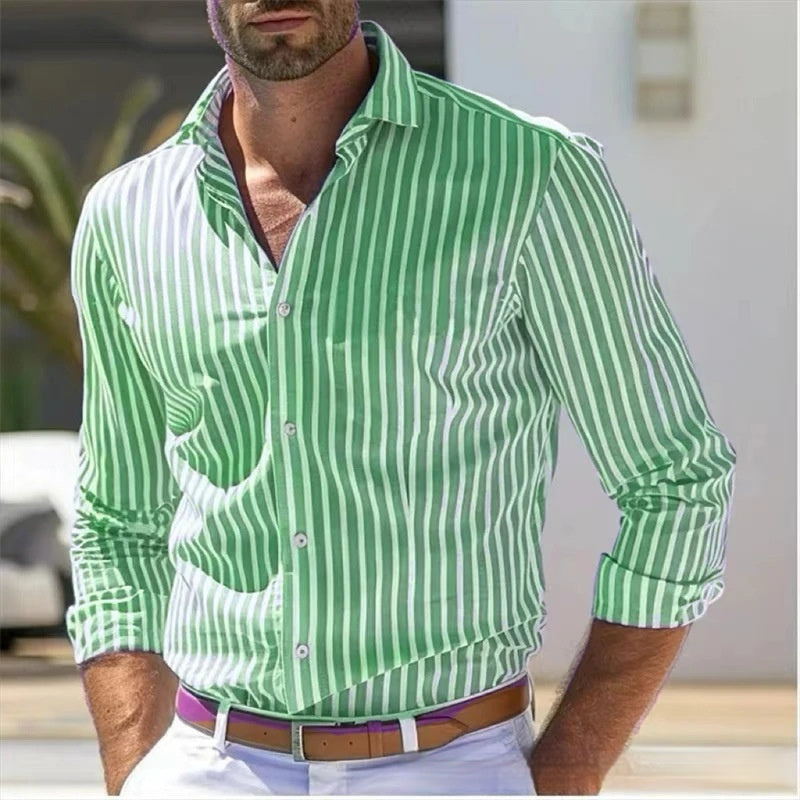 Men's Slim Fit Striped Long Sleeve Shirt for Youth