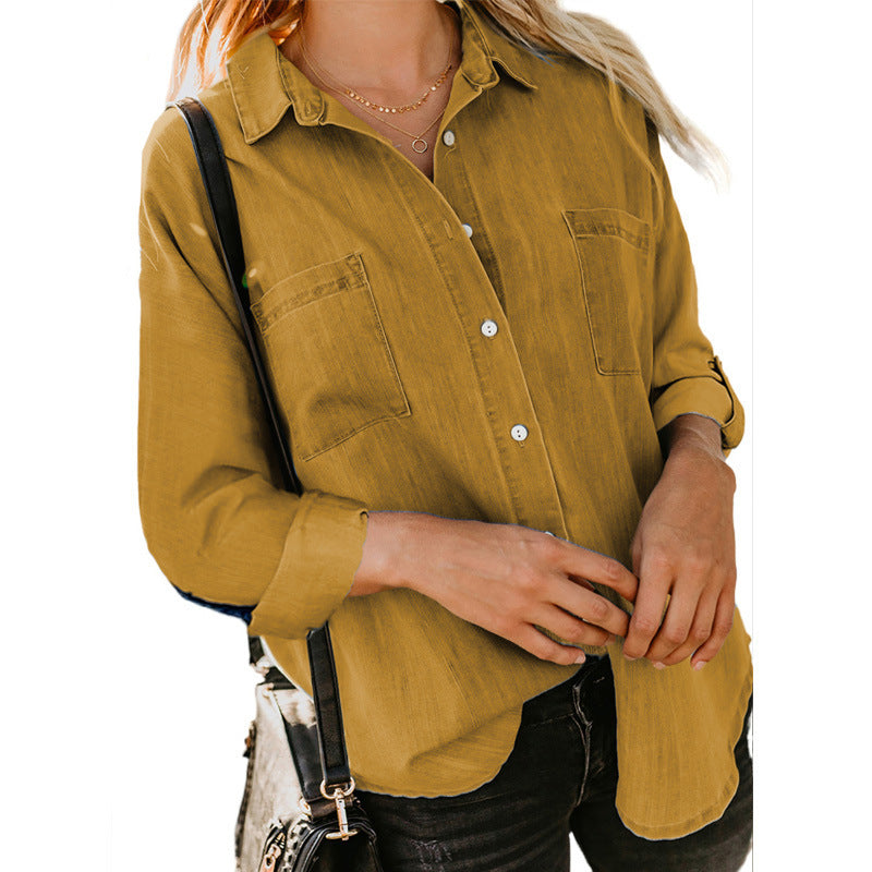 Chemise en jean décontractée ample en polyester pour femme