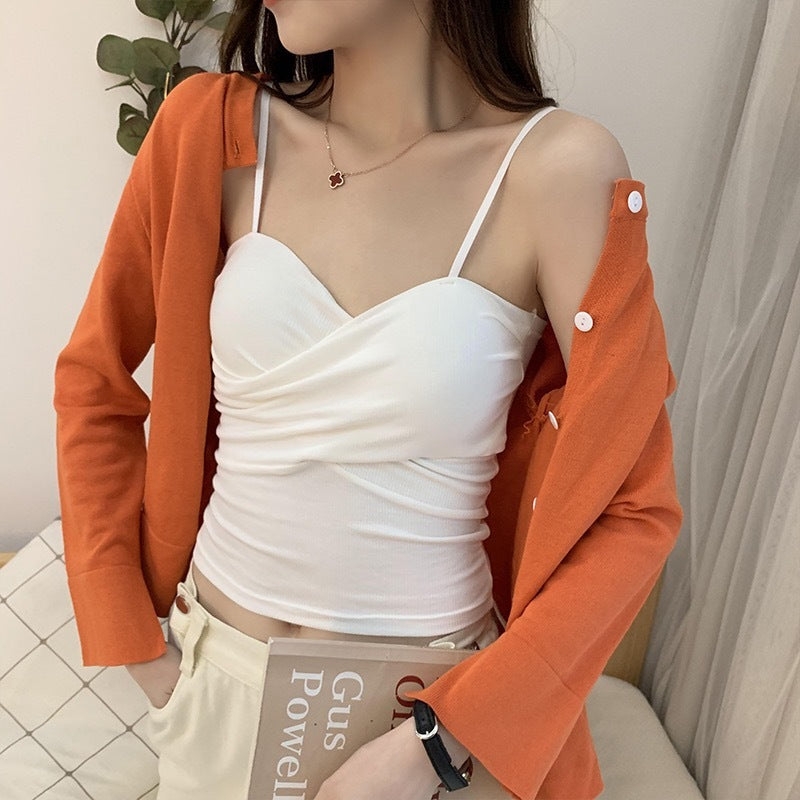 Caraco en coton uni pour femme avec coussinets de poitrine – Taille unique