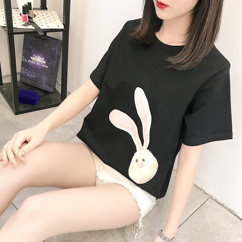 T-shirt à manches courtes en coton imprimé avec motifs de dessins animés et géométriques
