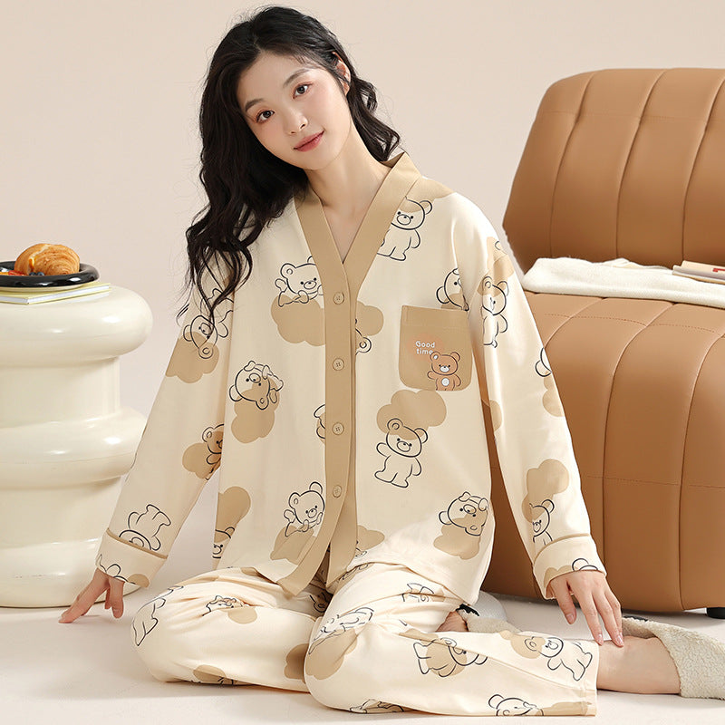 Ensemble pyjama à manches longues en coton pour femme