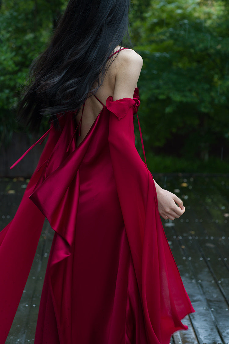 Robe de mariée de luxe en satin acétate rouge vin pour femme