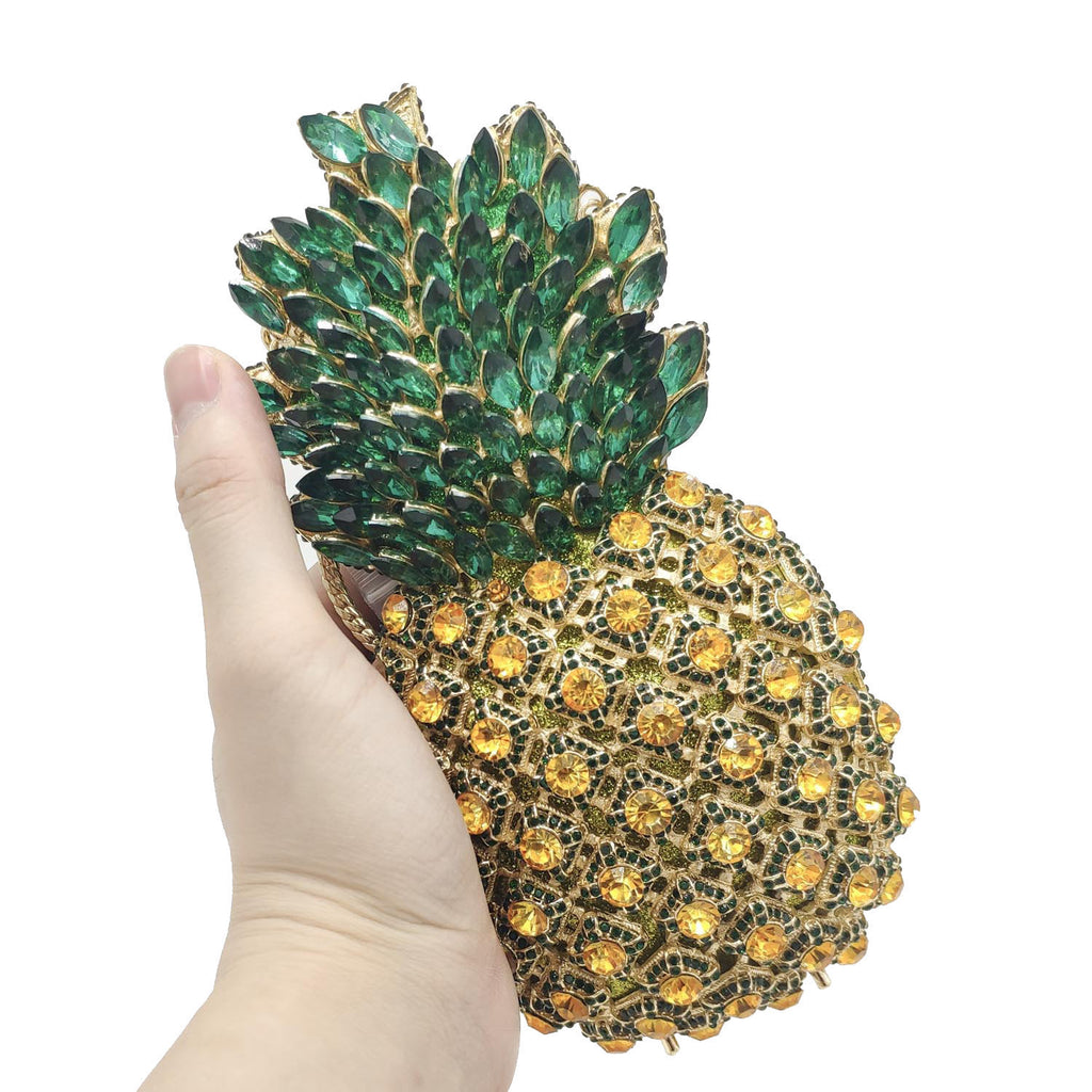Pochette de soirée en métal ananas et strass 20x10x10cm