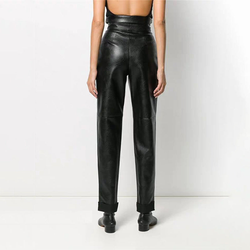 Leather tapered pants